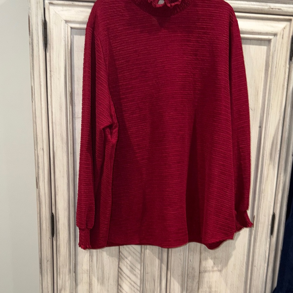 SHEIN Red Ribbed Blouse